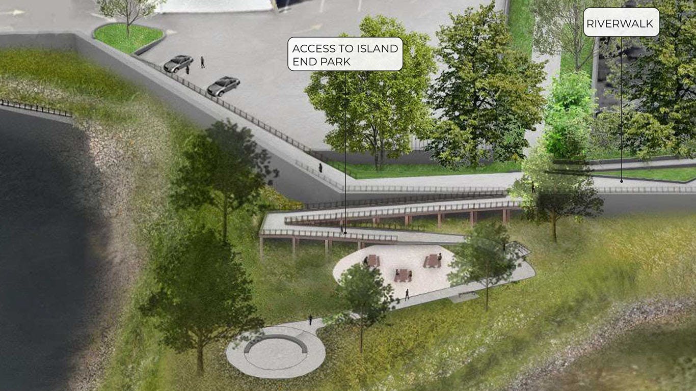 Project Rendering - Island End Park Improvements Viewed from the Island End River Source: Weston & Sampson, Inc., 2023