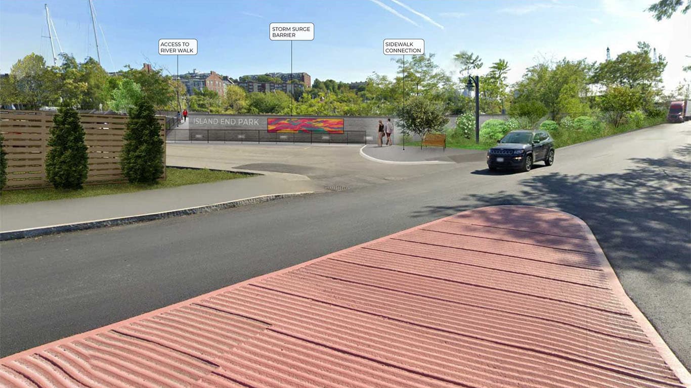 Project Rendering - Resilience Provisions East Viewed from Market Street Source: Weston & Sampson, Inc., 2023